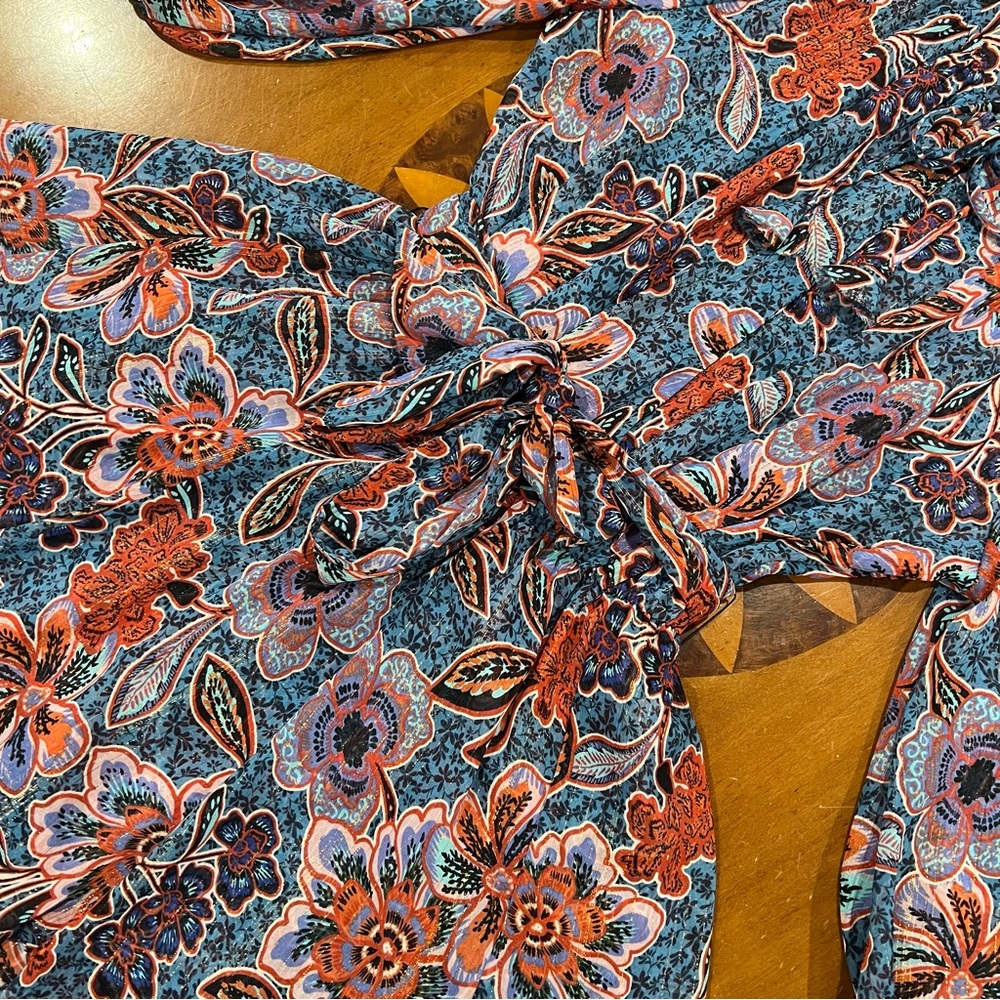 MISA Los Angeles Tara Floral Chiffon Faux Wrap Mini Dress Cerulean Small Revolve - Picture 7 of 16